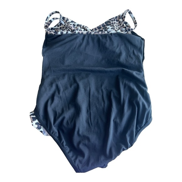 NEW SWIM SOLUTIONS Fauxkini Leopard Knotted Flyaway One-Piece Swimsuit Plus 18W - Picture 12 of 16